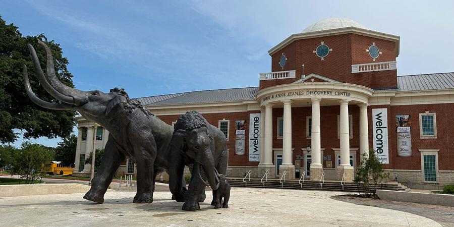 Mayborn Museum Complex exterior with new mammoth sculptures