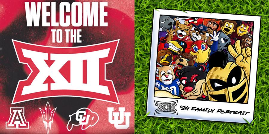 'Welcome to the Big 12' message and a drawing of the Big 12 mascots in a photo together