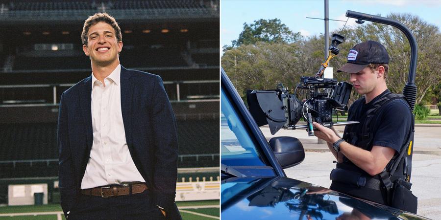 Will Critchfield senior portrait (left) and working behind the camera (right)