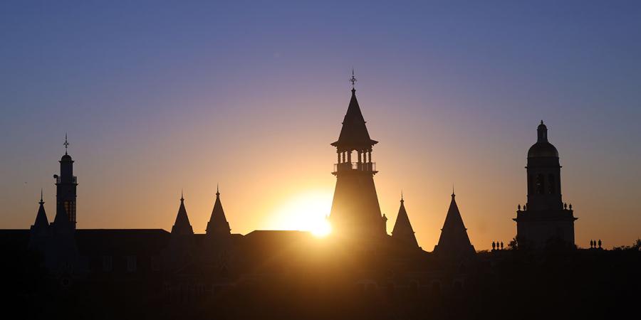 The sun rises over Baylor's skyline