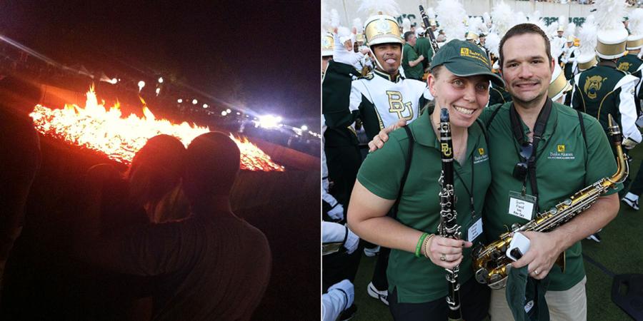 Olivia and Scott Floyd, as students at Bonfire (left) and this year as BUGWB alumni (right)