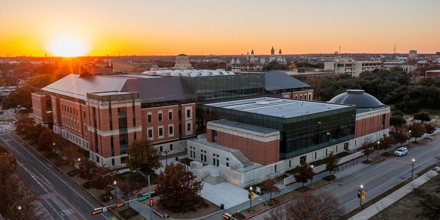 Sunset over Baylor's Foster Campus for Business & Innovation