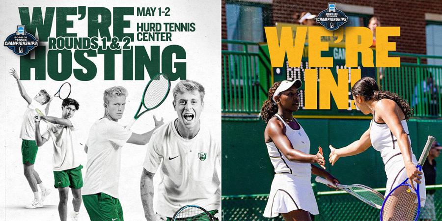 Graphics celebrating Baylor men's and women's tennis making the NCAA tournament