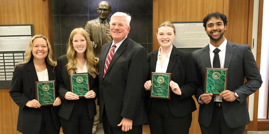 Finalists from Baylor Law's Spring 2026 Moot Court Competition pose for a photo together