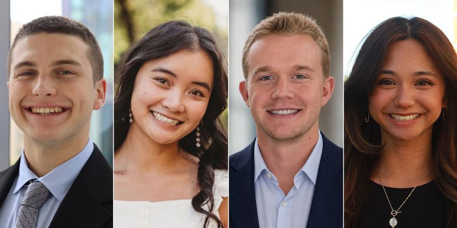 L-R, headshots of Trent Johnson, Raynah Cheng, Austin Soupisett and Sophia Pantangco