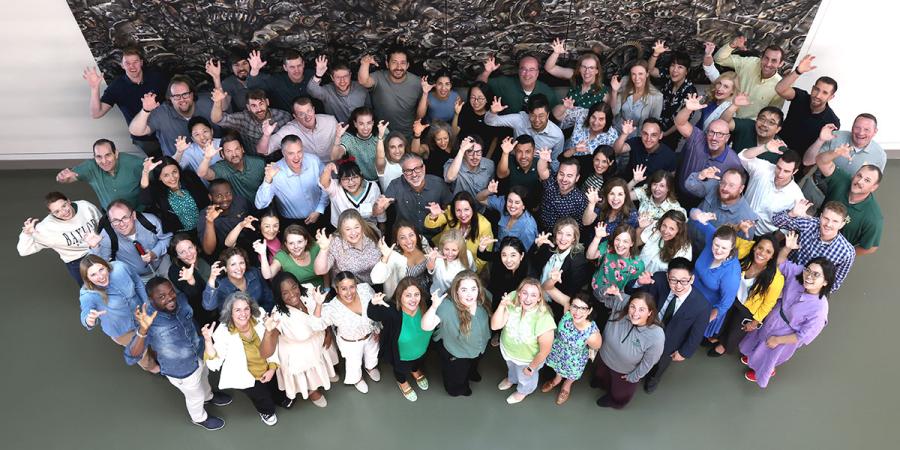 Overhead group photo of Baylor's new faculty this year